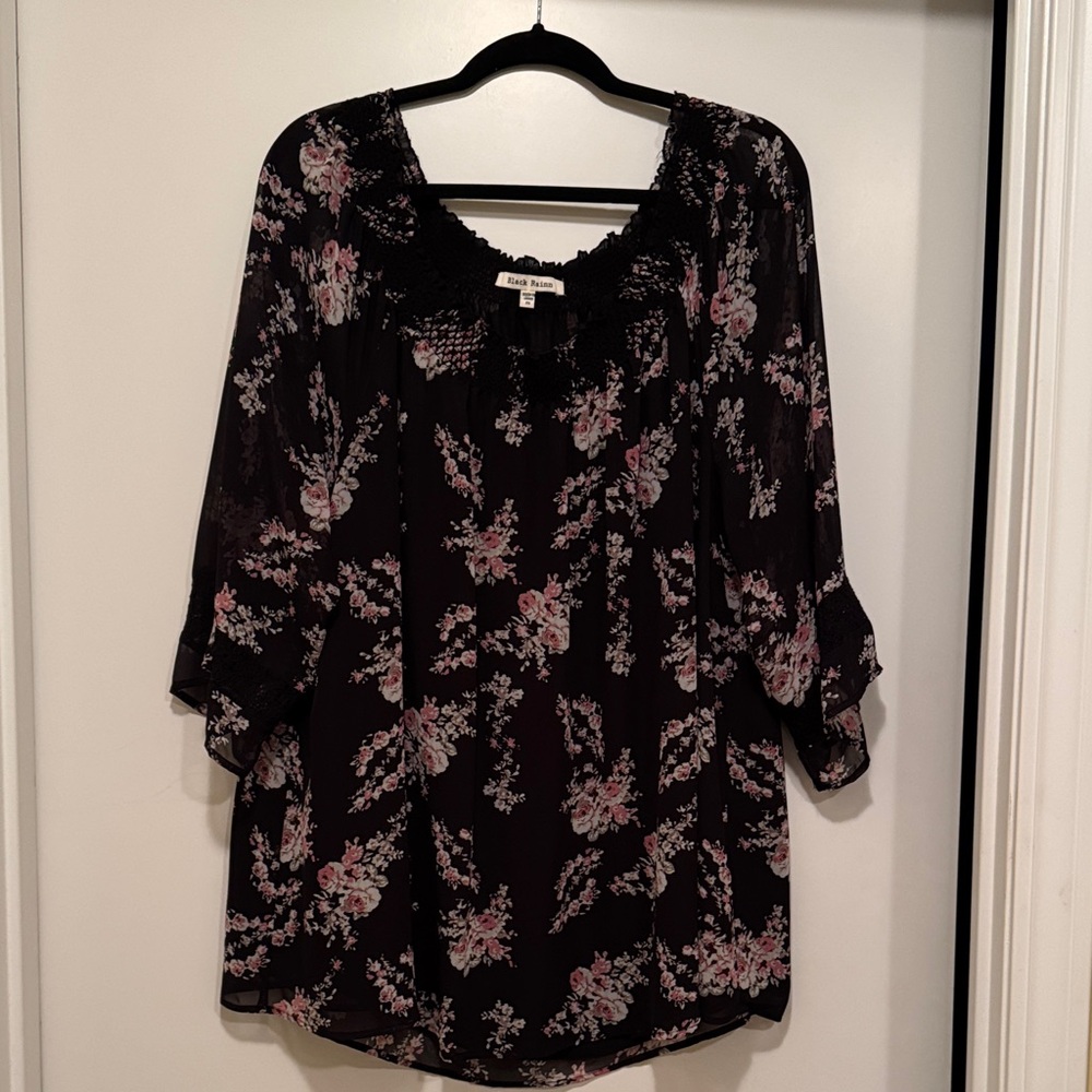 Black Rainn Black and Pink Floral Blouse